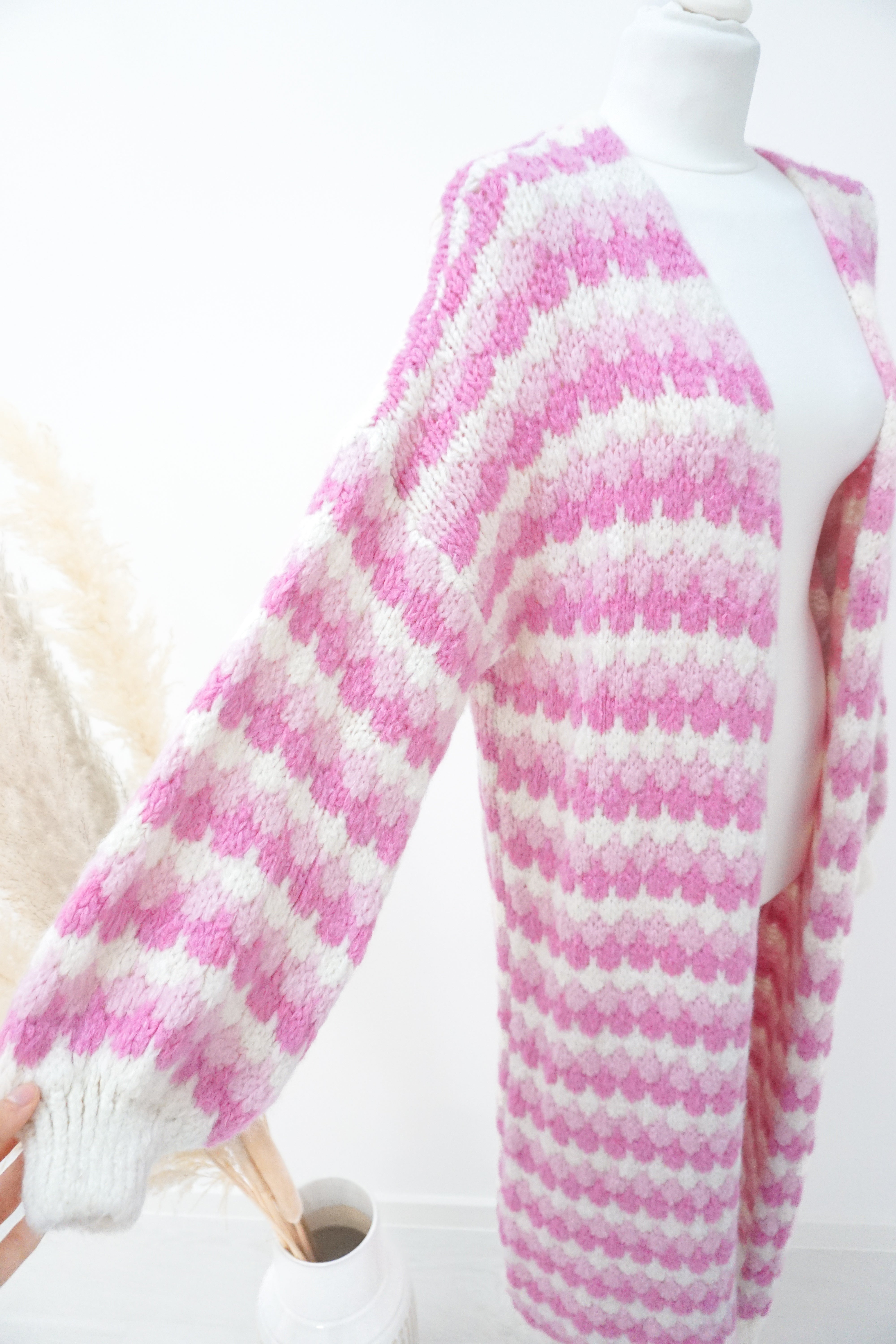 Bunte Strickjacke 61654 rosa/candy pink/beige