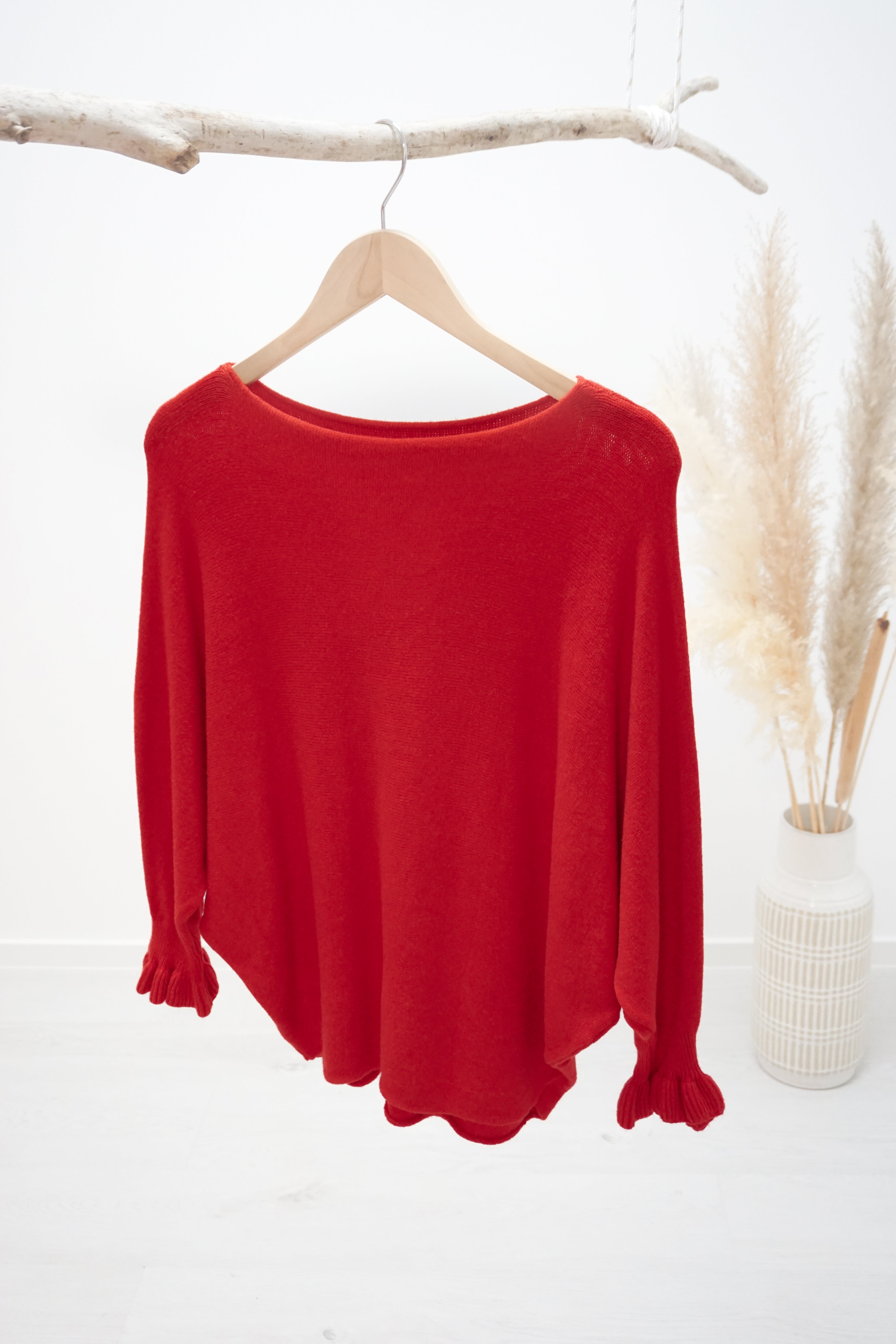 Feinstrickpulli mit Fledermausärmeln, rot