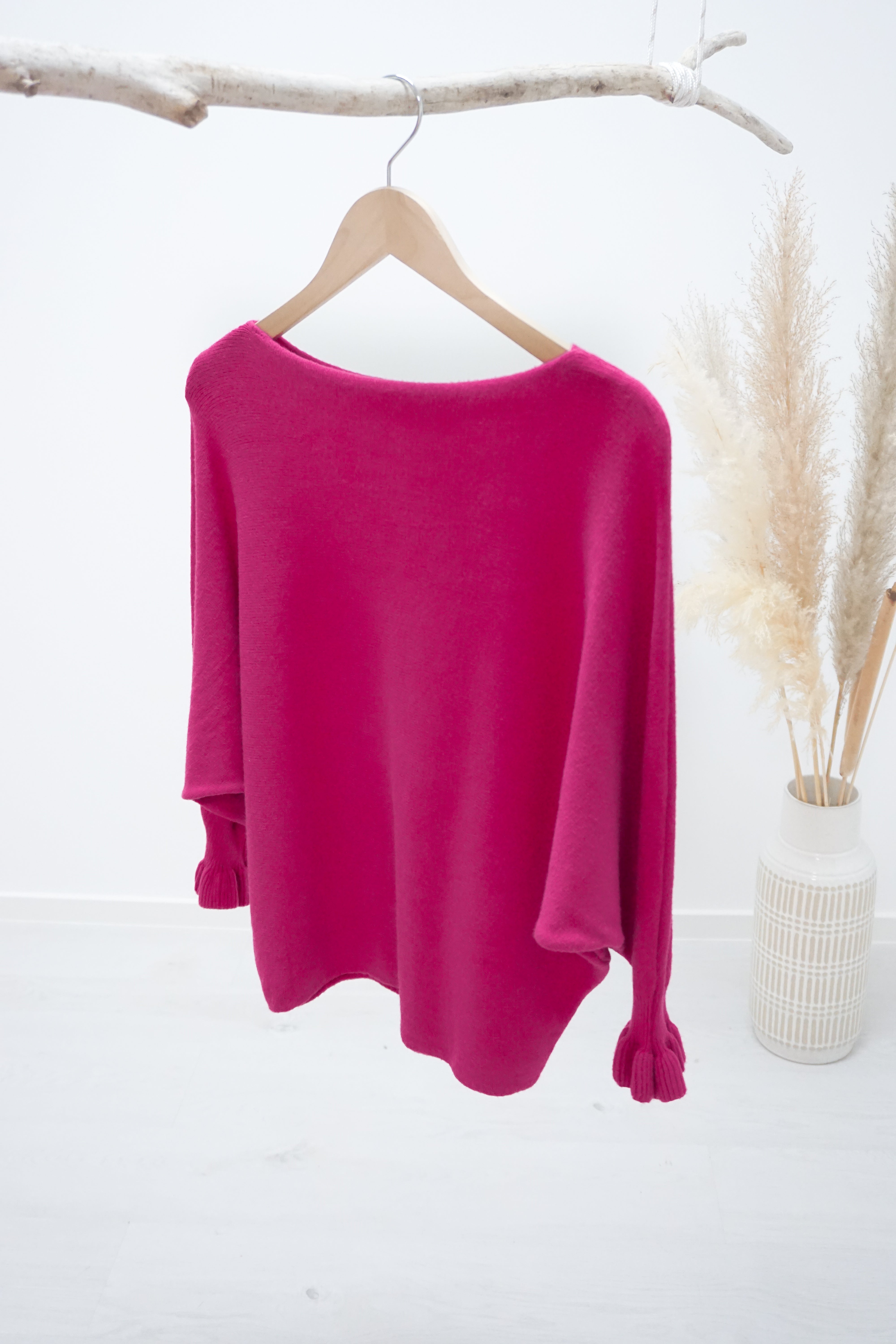 Feinstrickpulli mit Fledermausärmeln, pink