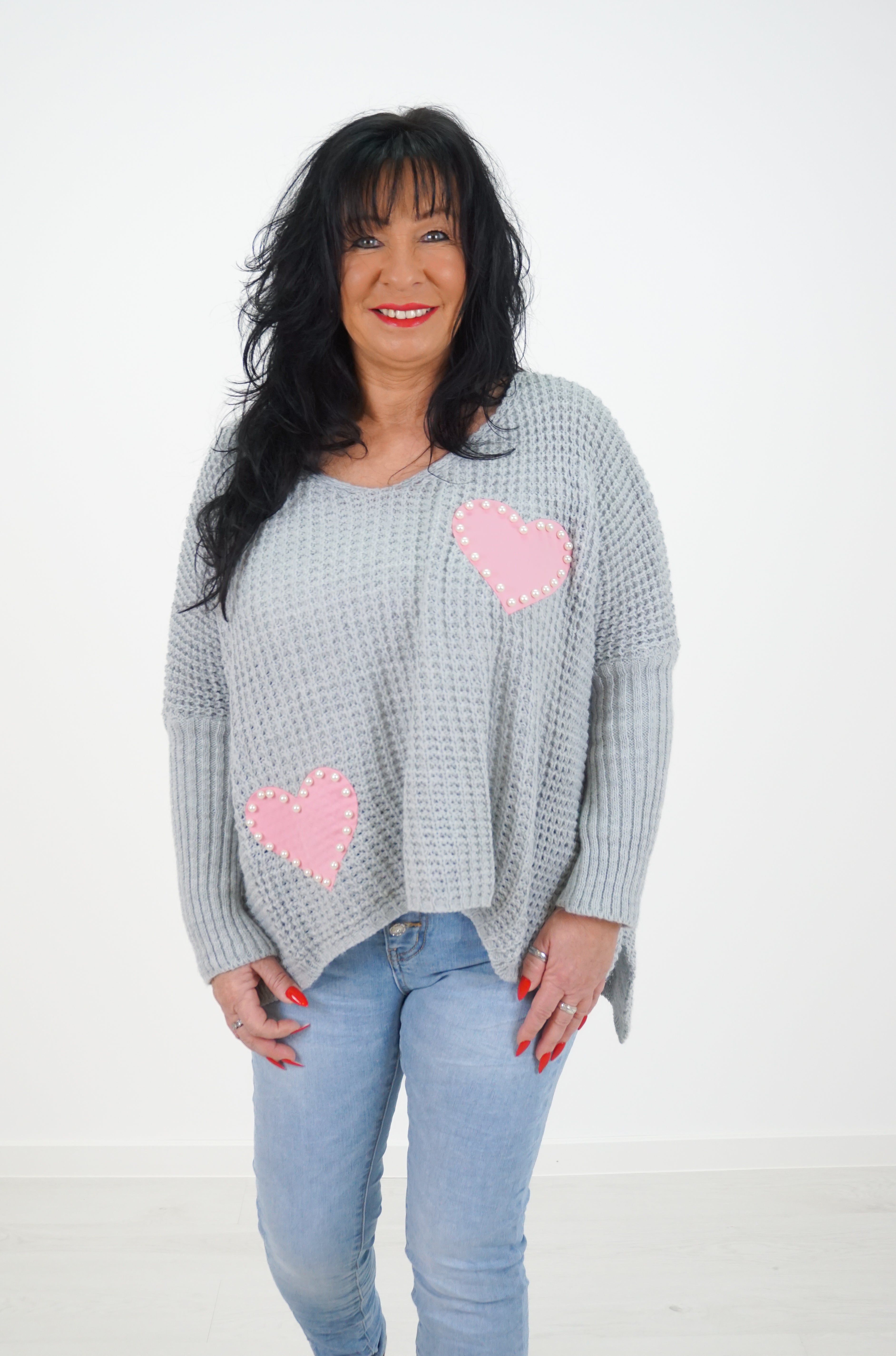 Strickpulli "lovely", grau