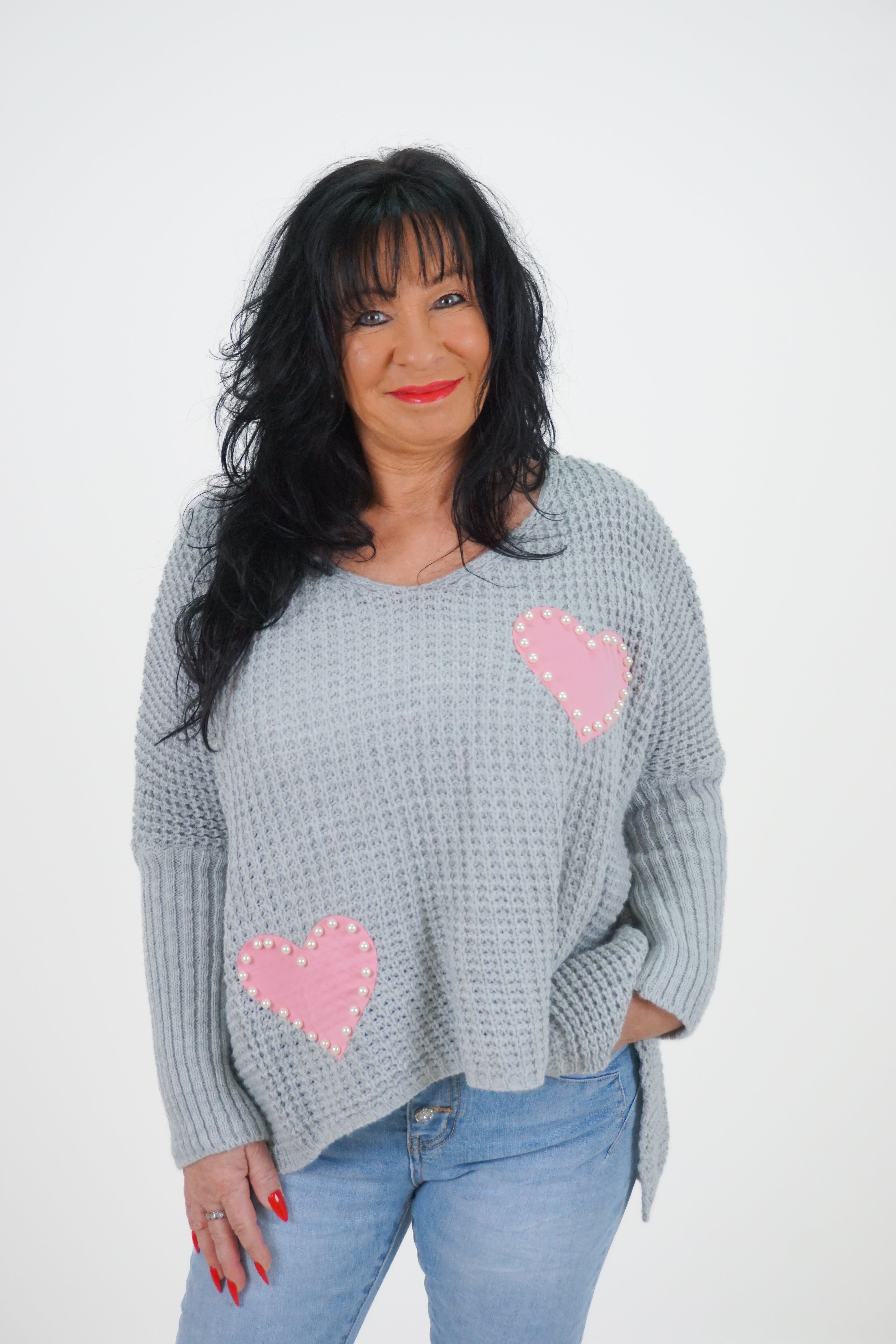 Strickpulli "lovely", grau