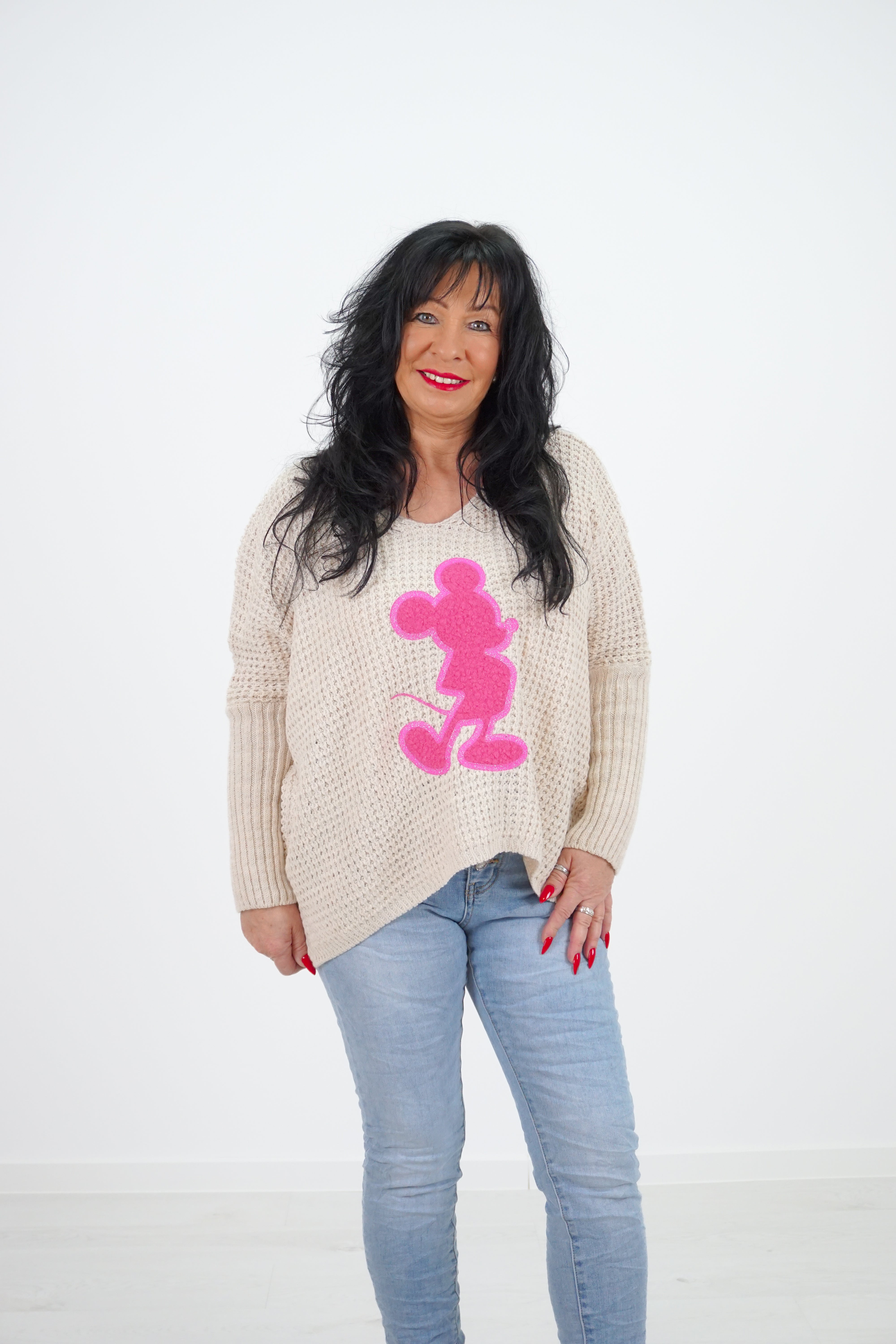 Strickpulli "PINK Micky", beige