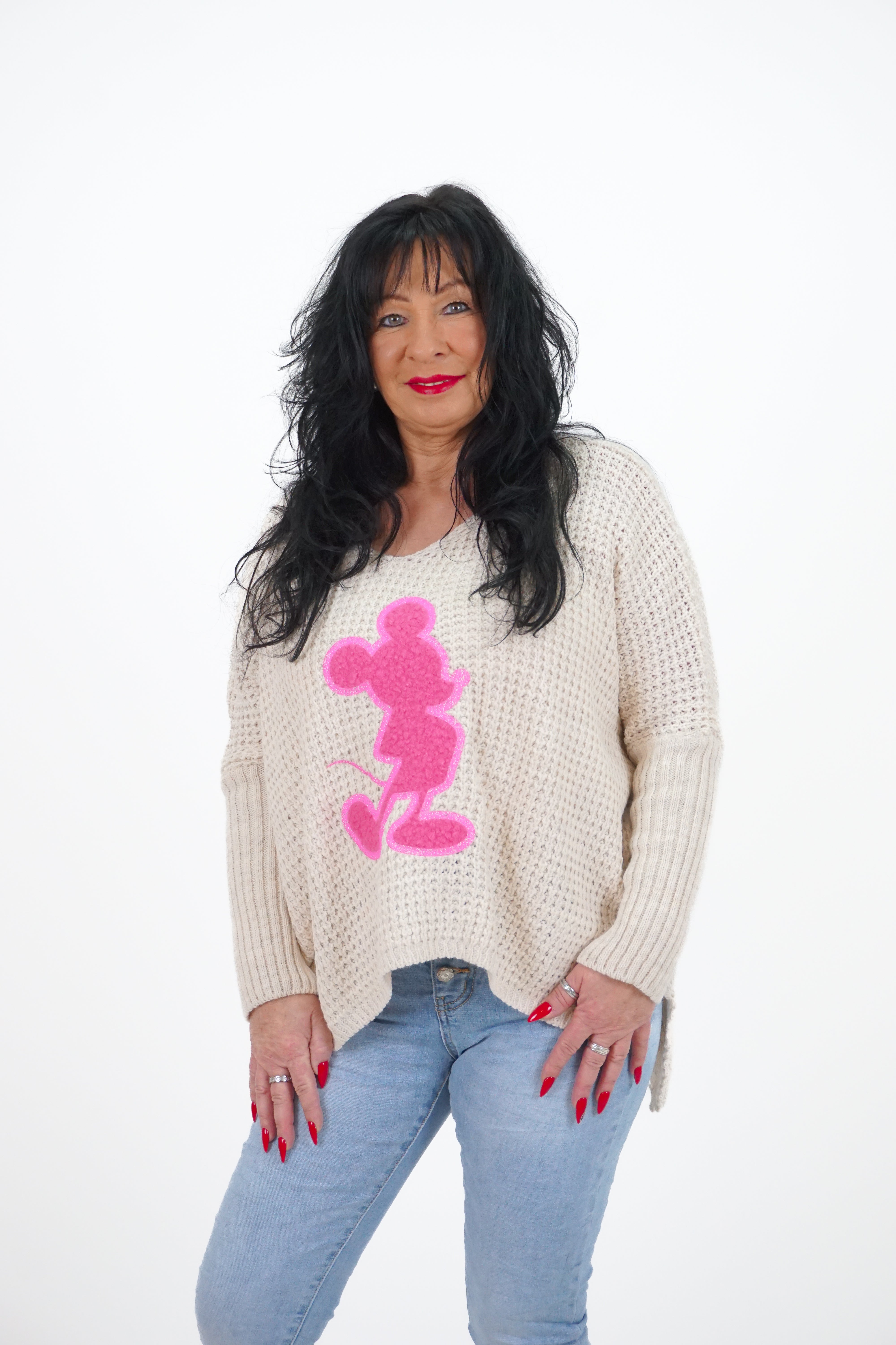 Strickpulli "PINK Micky", beige