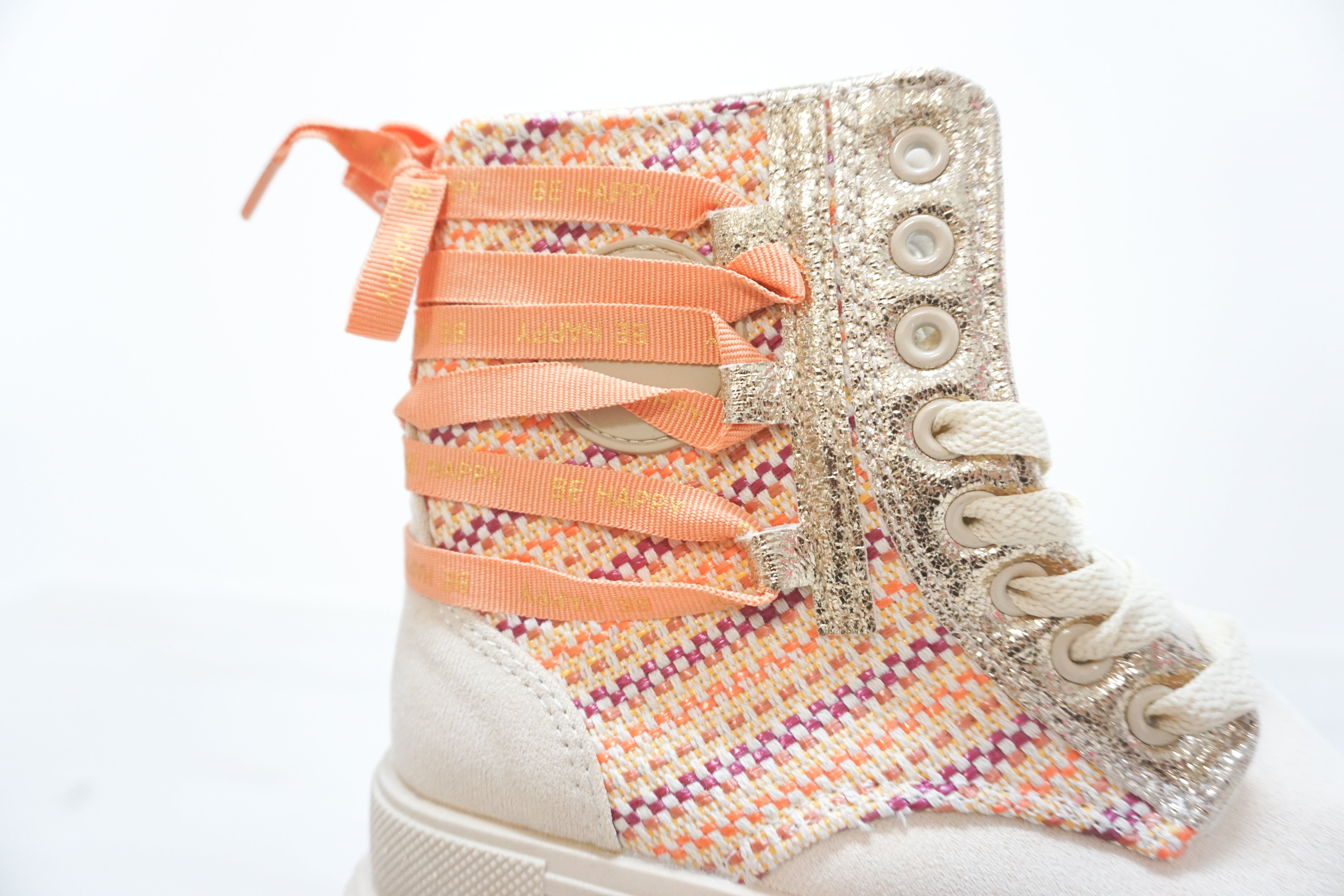 Hoher Sneaker "BE HAPPY" beige/bunt