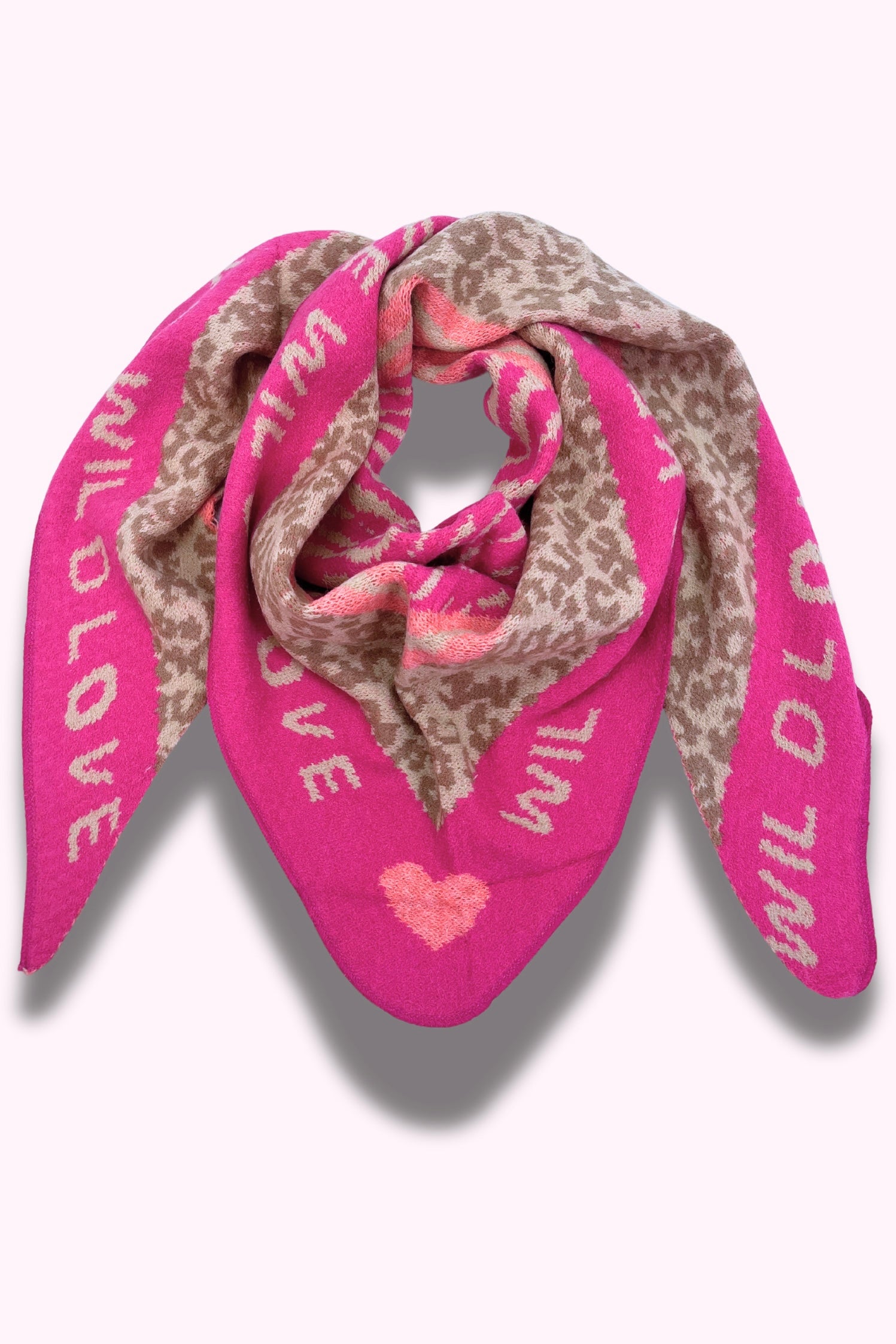 Dreiecksschal "Wild Love", pink/beige